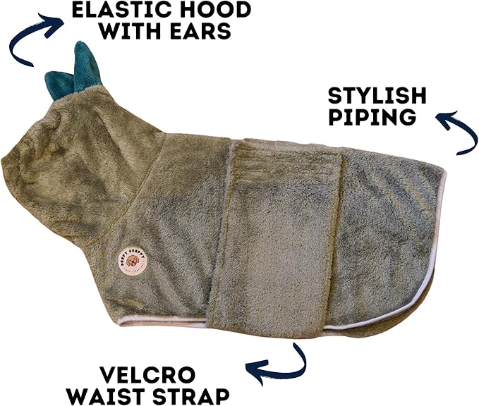 DERPY CHAPPY Premium Dog Towel Robe & Dog Bathrobe For Drying Dogs Made in Korea | Super Absorbent Quick & Adjustable Microfiber Bath Towel For Cats & Puppy Robes After Bath | Soft Warm Coat (Olive,S)