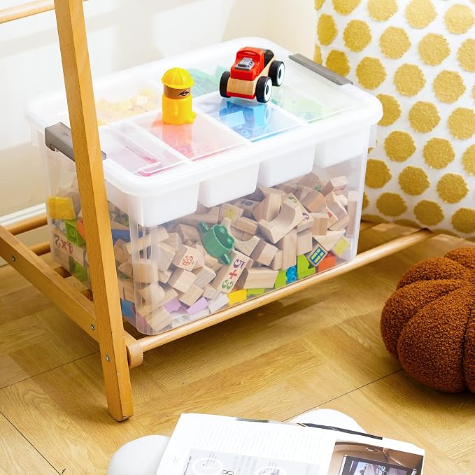 Citylife 32QT Clear Craft Organizers and Storage Box with Removable Tray | Stackable Art Supply Organizer Storage Bins with Lids for Beads, Markers, Sewing, Tools, Playdoh, Toys, Made in USA