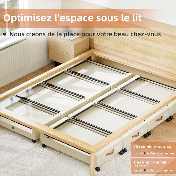 Somdot Under Bed Storage with Wheels, 2 Pack Under Bed Storage Containers | Underbed Shoe Storage Organizer with Clear Lids, Rolling Under The Bed Storage for Clothes, Blankets, Toys, Beige