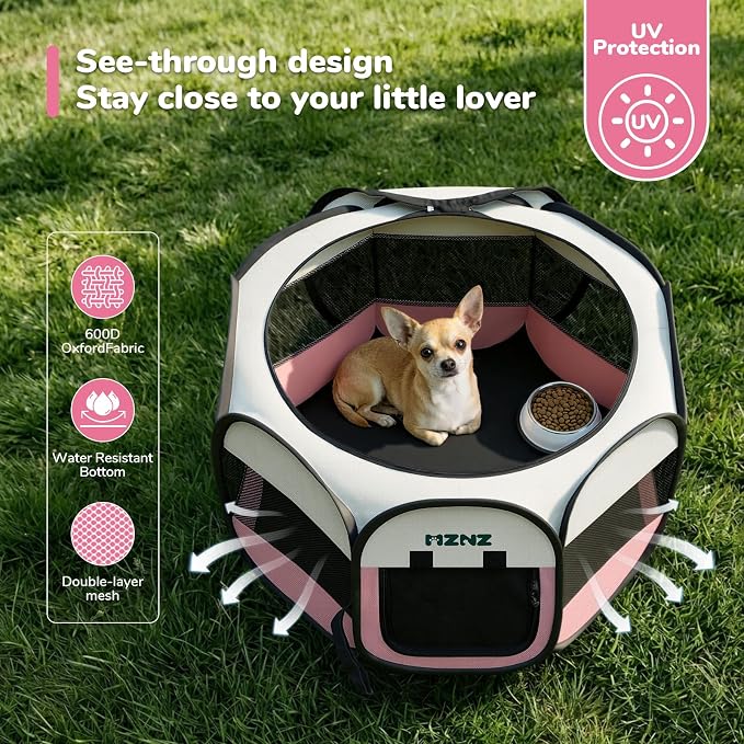 Dog Cat Small Animal Puppy Playpen Crate, Small, Pink | Portable Pop Up Pet Cage Enclosure Tent Kennel Indoor Outdoor with Carrying Case, No Assembly, Camping Use