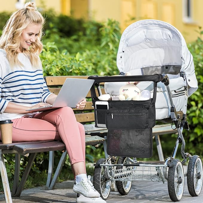 Momcozy Non-Slip Universal Stroller Organizer with Insulated Cup Holder | Detachable Phone Bag and Shoulder Strap, Fits UPPAbaby, Baby Jogger, Britax, BOB, Umbrella and Pet Strollers