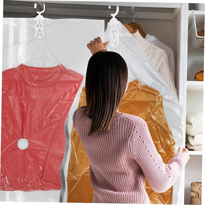 4 Pcs Vacuum Storage Bags for Closet Hanging Compression Bags Capacity Transparent Design Coats and Seasonal Wear Essential Closet Organizer
