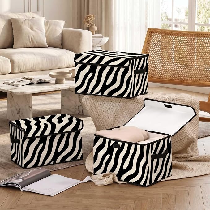 Stackable Storage Bins with Lids,Closet Organizers Fabric Box for Home and Office,Blanket Clothes Organizers,Under Bed Storage Containers 3 Pack