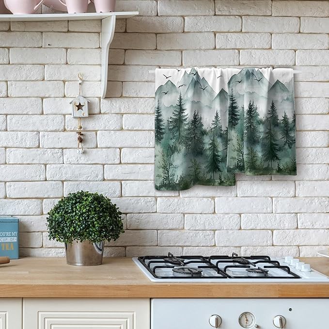 Giwawa Misty Forest Hand Towel Set of 2 Foggy Mountain Woodland Face Towels Watercolor Spring Summer Nature Trees Ultra Soft Washcloth for Bathroom Guest Gym Spa Hotel Season Decor