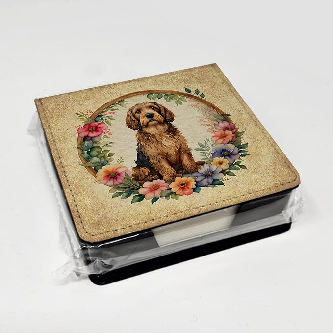 Caroline's Treasures Otterhound and Flowers PU Leather Note Paper Holder with Artist-Designed Cover, Desk Accessory, Office Gift