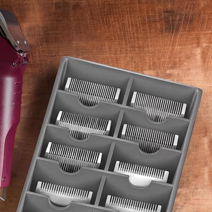 1 Pack Grey Clipper Blade Holder 10 Slot Clipper Razor Blade Rack Storage Tray Caddy Grooming and Barber Holder Organizer Case and Stylist Station Accessories