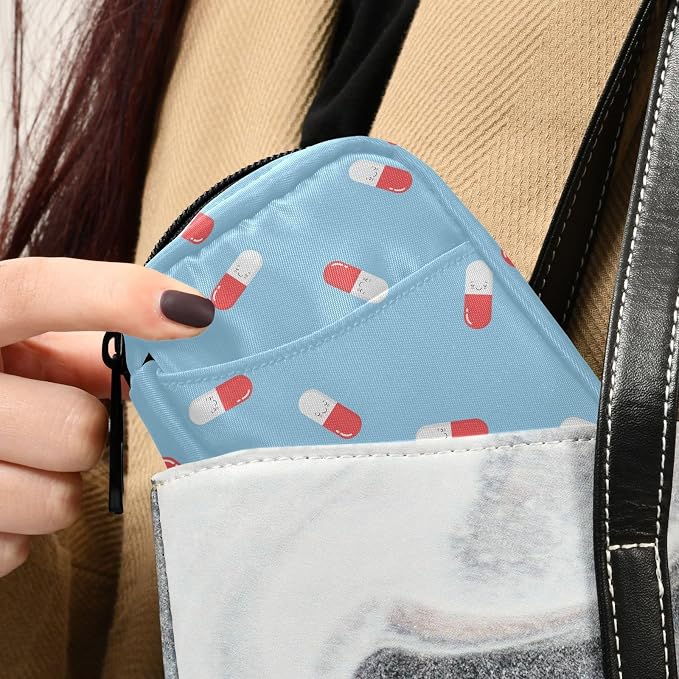 Ollabaky Cute Pills and Capsules Pill Organizer Travel Pill Cases Bag Portable Pill Container 7 Days Pill Box Organizer Vitamin Supplement Holder with Zipper for Family Business