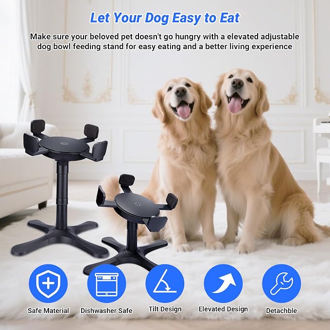 Dog Bowls,Elevated Adjustable Dog Bowl Stand with 3 Heights & Tilted Feeding Design, Raised Stand Compatible with Medium & Large Breeds(1 Pack) Black