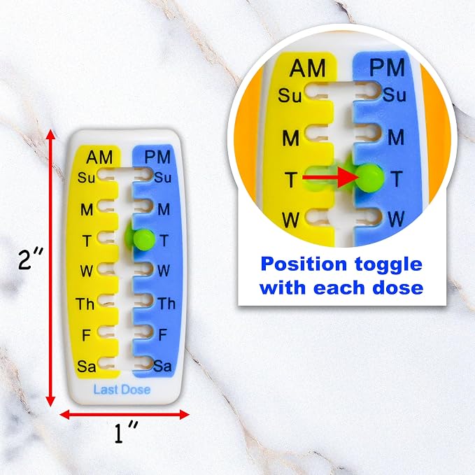 Pill Reminder Medication Tracker 2-Pack - Adhesive Dose Tracker for Prescription Bottles, Vitamins & Pet Medicine - AM/PM Daily Reminder Sticker - No Battery Required