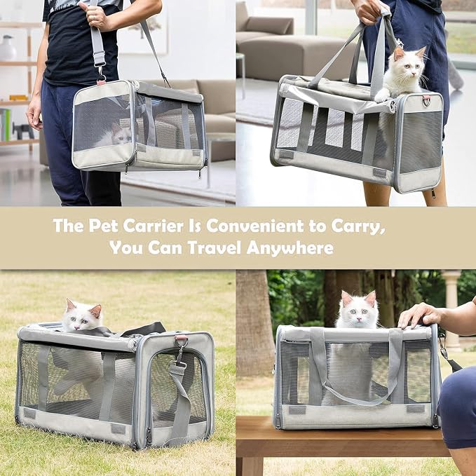 GAPZER Pet Carrier for Large Cat Soft-Sided Animal Traveling Bag up to 20lb | Privacy Protection Big Kitten Car Travel Cloth Carry Bag up to 20 lbs, Small Animal Portable Mesh Kennel Cage for Vet Visits