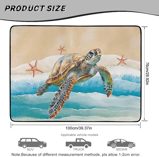 Turtle Print Beach Theme Car Trunk Mat 29" x 39", All Weather Non Slip Cargo Liner for Trucks SUV, Washable Durable Pet Friendly Rear Protection Mats