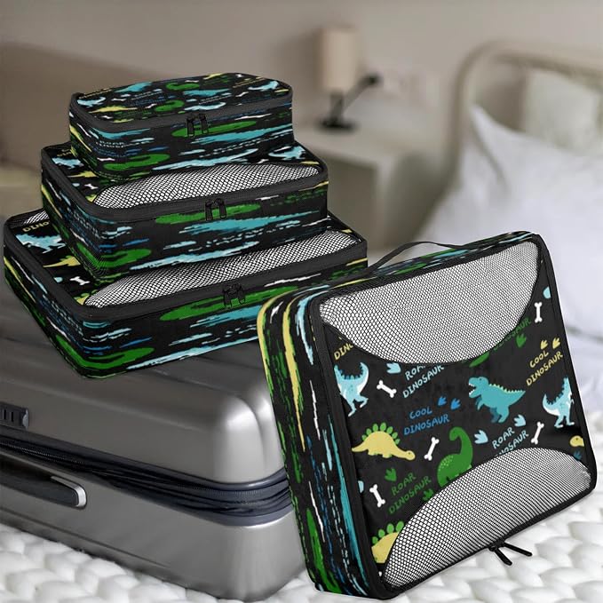 Dinosaur Pattern Packing Cubes for Travel, Luggage Packing Organizers, Dinosaurs Travel Accessories Large Toiletries Bag for Clothes Shoes Cosmetics Toiletries