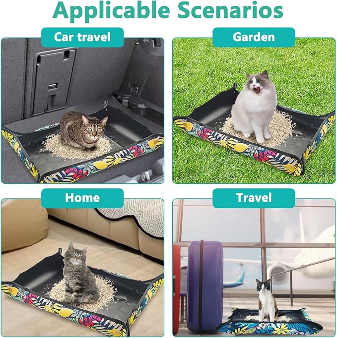 BNOSDM Travel Litter Box for Cats Foldable Litter Boxes Kit Portable Litterbox with Scoop Bowl Waterproof & Non-Stick for Hotels, Outings, Temporary Stays, Car, Plane (22.8x22.8x3.15in)