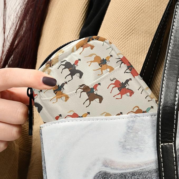 Fustylead Colorful Western Cowboy Riding Horse Pill Organizer for Purse, Weekly Portable Pill Box with Zipper to Storage Vitamins Fish Oils Medications Supplements