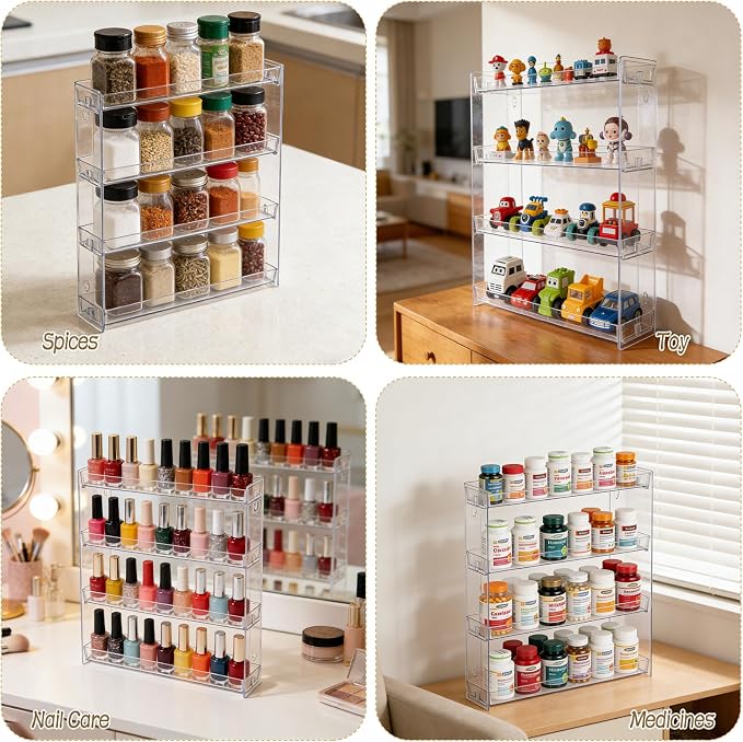 4-Tier Vitamin Storage Organizer, Medicine Organizer for Vitamin Bottles Pill Bottles Holder Rack for Countertop, Bathroom Cabinet Storage Items Are Clearly Visible