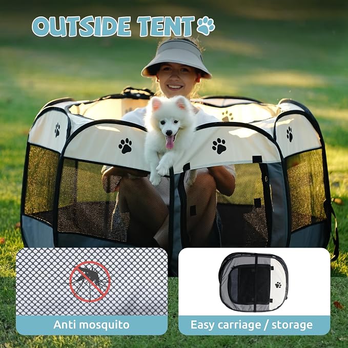 SENCONE Portable Pet Playpen for Cats, Kittens, Puppies, Indoor/Outdoor, L | Pop-Up/Fold-Flat Tent for Storage/Travel • Play & Exercise Pen for Small/Growing Pets • Recovery & Whelping Space • Grey