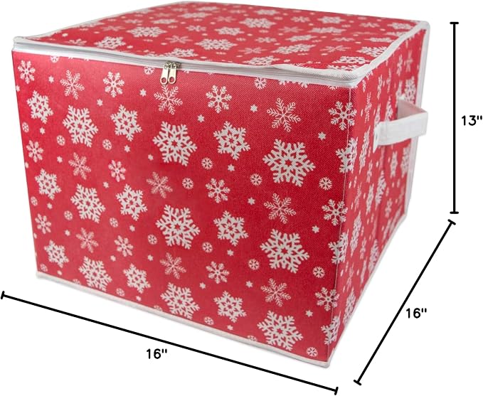 DII Christmas Storage Containers Collection Zippered with Dividers, Ornament; Large, 16x16x13, Snowflakes (Pack of 6)
