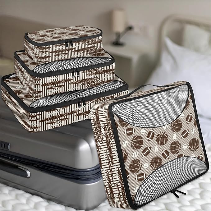 Football Basketball Baseball Packing Cubes for Travel, Luggage Packing Organizers, Sports Theme Travel Accessories Large Toiletries Bag for Clothes Shoes Cosmetics Toiletries