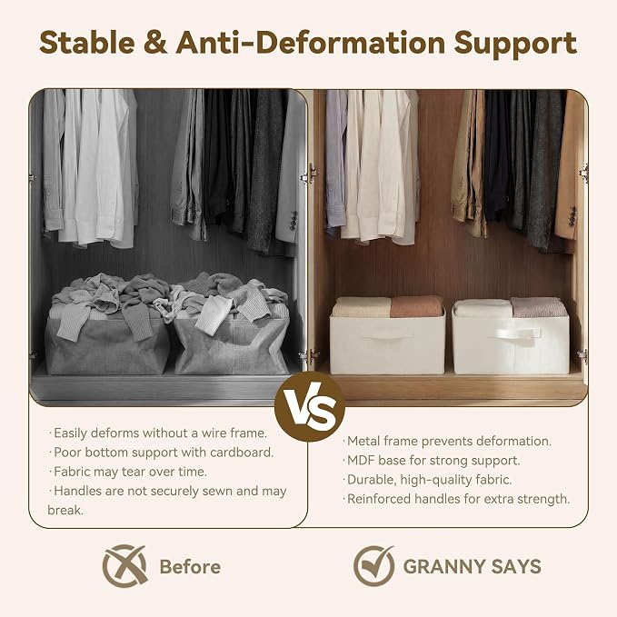 GRANNY SAYS Fabric Storage Baskets, Storage Bins, Beige, Large, 2-Pack | With Metal Frame, Foldable, Sturdy Handles, for Closet, Shelf, Living Room, Bedroom, Holds Blankets, Clothes, 17"x13"x7"