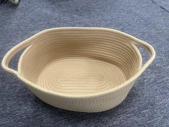 ABenkle Small Basket with Handles, Boho Decorative Rope Woven Dog Cat Toy Storage Bin Shelf Storage Organizer, Easter Christmas Gift Basket, 12"x8"x5"