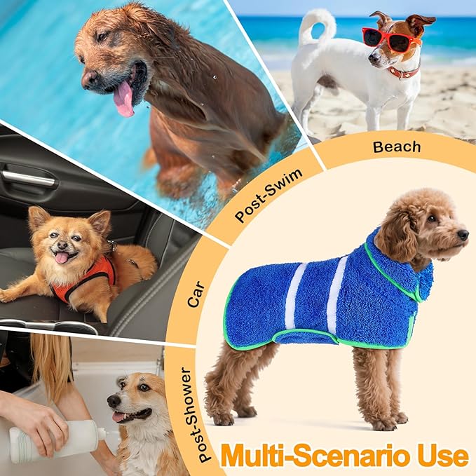Dog Bathrobe Super Absorbent Dog Towels Large Quick Drying Robes for After Bath Soft Adjustable Warm Keeping Dogs Towel(S-XXL)