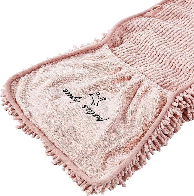 Patas Lague 2 Pack Absorbent Dog Towel for Drying Dogs Large, 35''x15'' Extra Large Microfiber Quick Drying Pet Bath Towel with Hand Pockets, Machine Washable Pet Shammy Grey Pink
