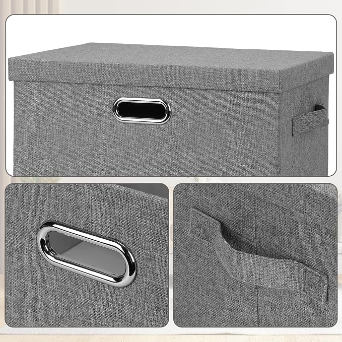 Graciadeco Large 17" 36 Quart Collapsible Stackable Storage Bins with Lids, 5 Packs Gray Foldable Fabric Closet Storage Boxes with Lids, Heavy-duty Linen Cube Baskets(17 x 12 x 11) | 36 Quart 5 Pack Gray1 Collapsible Stackable Linen Fabric 4 Handles Be...
