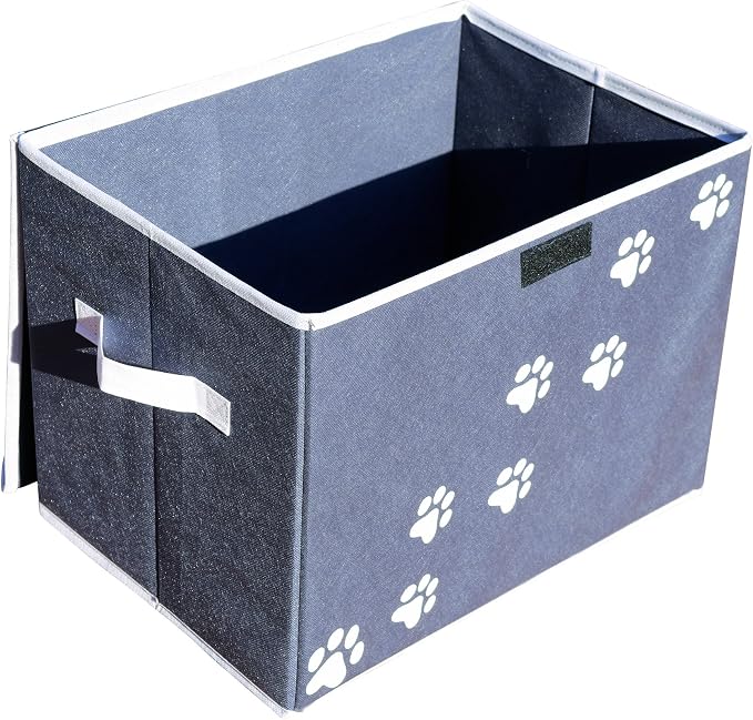 Large Dog Toys Storage Box 16" x 12" Pet Toy Storage Basket with Lid. Perfect Collapsible Canvas Bin for Cat Toys and Accessories Too! (Blue)