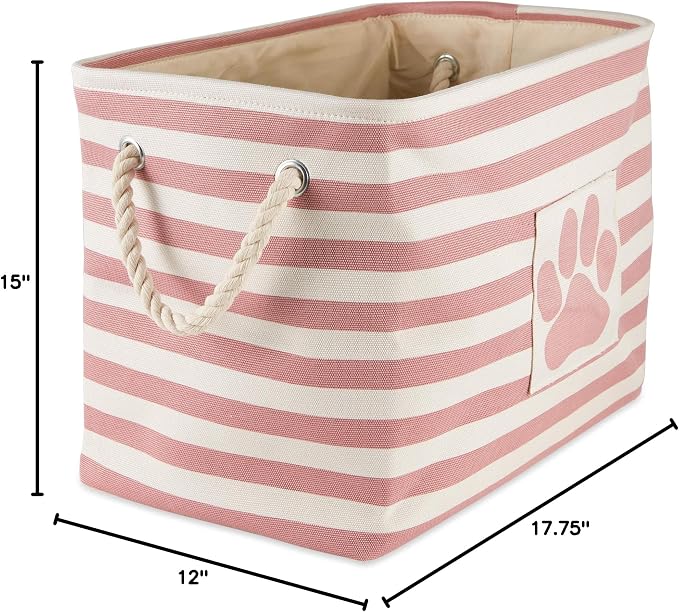 Bone Dry 5743 Pet Storage Collection Striped Paw Patch Bin, Large Rectangle, Rose