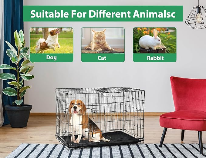 Small Dog Crate, 30 Inch, Collapsible, Foldable, Easy to Clean, Easy to Assemble, Safe and Secure Construction, Double Doors Design, Ideal for Travel, Multifunctional