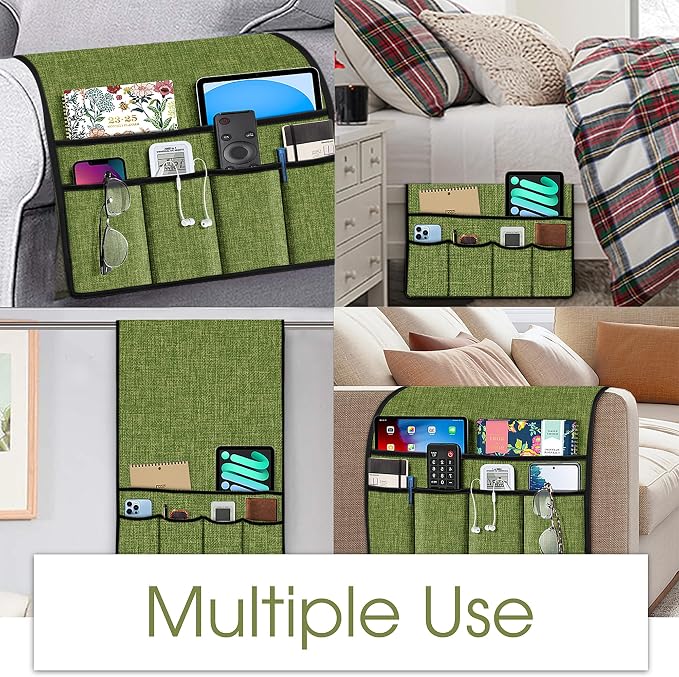 Joywell Armrest Organizer Remote Holder, Macaw Green | For Recliner Armchair, Couch Sofa Arm Chair Caddie, 6 Pocket Storage, For Magazine, iPad, Phone