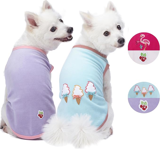 Blueberry Pet Pack of 2 Soft & Comfy Perfect Wardrobe Essential Everyday Cotton Blend Dog Pajamas & Tank Top T Shirts, Back Length 16", Clothes for Dogs