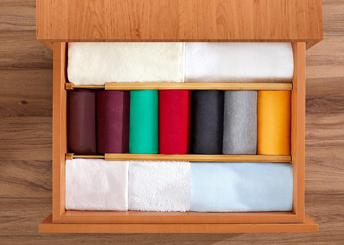 RoyalHouse Adjustable Bamboo Drawer Dividers, 4-Pack (18" - 22") | Large Drawer Organizer , Expandable Drawer Separators for your Kitchen, Bedroom, Bathroom, Dresser, Office, and More