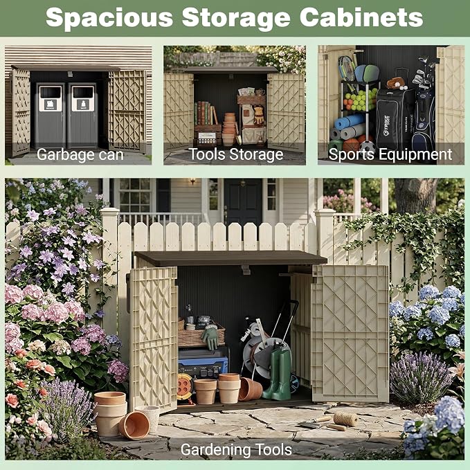 LHBcraft Waterproof Outdoor Storage Box 36 Cu Ft with Lockable Doors,Portable Outdoor Storage Shed,Horizontal Outdoor Storage Cabinet for Garden,Easy to Assemble