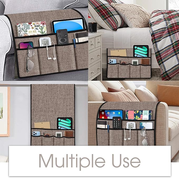 Joywell Armrest Organizer Remote Holder, Light Camel | For Recliner Armchair, Couch Sofa Arm Chair Caddy, 6 Pocket Storage, For Magazine, iPad, Phone