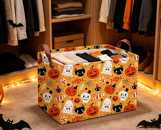 Rectangle Kids Baskets Halloween Basket Candy Storage Bin for Room Decor Gift Basket(Candy Halloween)