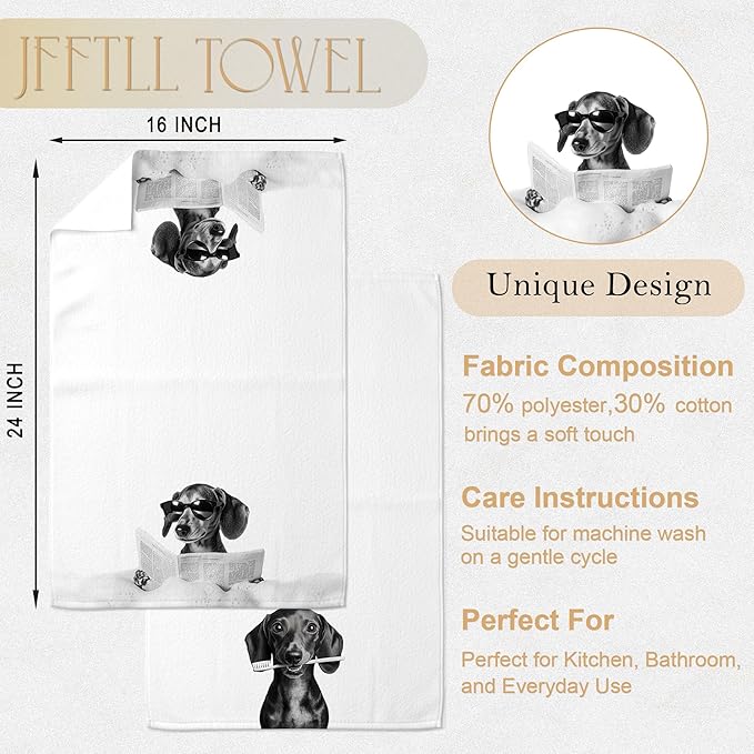 Funny Dachshund Bathroom Hand Towels, Weiner Dog Gifts for Women, Black and White Cute Dachshund Hand Towels for Bathroom Washroom Restroom Decor, 16x24 Inch, Set of 2(Upgraded Fabric)