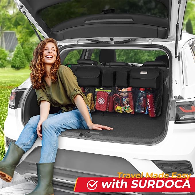 SURDOCA Car Trunk Organizer, LARGE CAPACITY Car Storage Bag with 8 Pockets, 7X Upgraded Trunk Storage Organizer for Car, SUV, Truck, MPV (Pack of 2)