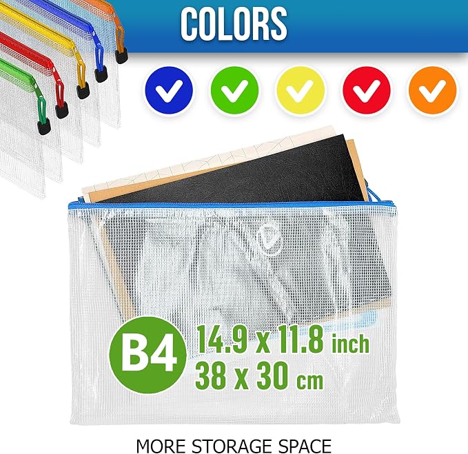 32 Pack Large Mesh Zipper Pouch B4 (12x15in) - Game Bags for Puzzle and Toy Storage Bags - Board Game Storage Zip Plastic Mesh Bags for Toys & Playroom Organization and Storage Zippered Pouches Folder