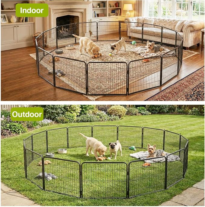 BestPet Dog Playpen 24 Inch 16 Panels Heavy Duty Metal Pet Exercise Pen Indoor Outdoor Fence Panels Anti-Skid Expandable Design