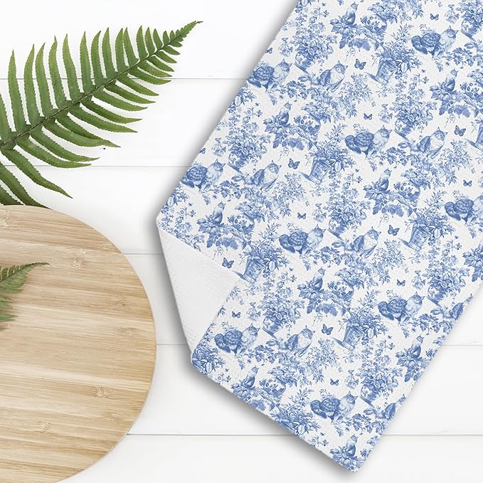 Chinoiserie Floral Maine Coon Kitchen Towels,Blue and White Cat Decor Kitchen Dish Tea Towels Bathroom Gifts for cat Lovers Women Men,16x24 Inch