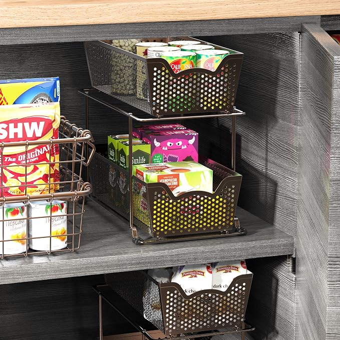 Simple Houseware Cabinet 2 Tier Perforated Basket Drawer, Bronze - 2 Pack