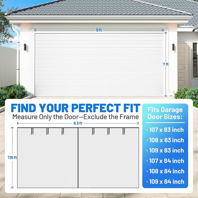 Garage Door Screen for 2 Car - Heavy Duty Magnetic Garage Screen Door Mesh | Fiberglass Garage Net Sceen with 6 Roll Up Straps, Patio Screen Keeps Bugs & Mosquitos Out Fits Garages Doors Size 9x7 Ft