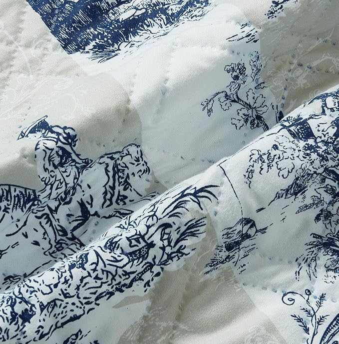Brilliant Sunshine Blue & Beige Toile Couch Armrest Cover, 35"×13" | Washable Magazine Holder, Armrest Organizer & Caddy on Sofa, Recliner, Armchair, Storage for Remote Controls, Phone, iPad