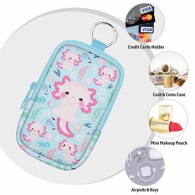 Hand Sanitizer Holder, Axolotls Spray Case Zippered Pouch | Keychain, Travel Size, Cute Fashion Accessory with Snap Hook, for Glow Mist and Power Mist 1FL OZ, Mini Small Pocket Clip on