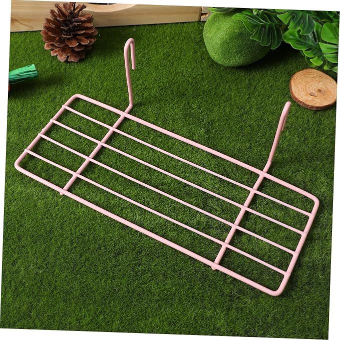 Healifty Pink Hanging Grid Iron Wall Shelf for Pet Parrots Bird Perch Stand with Hooks Sturdy Load Bearing Iron Frame for Climbing Playing and Displaying Small Items Easy to Install