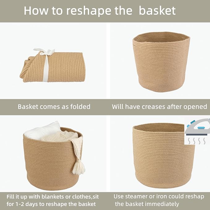 XUANGUO Jute Rope Basket For Girls Boys Kids 16”X14” | Baby Laundry Baskets, Blanket Basket, Nursery Bin; Round Woven Basket Organizer for Toy Storage, Blankets, Shoes and Clothes