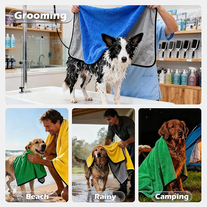 MICOOYO Dog Towels for Drying Dogs 3 Pack, Ultra Absorbent Microfiber Pet Bath Blanket | Quick Dry Towel for Dogs and Cats, 11.8"x11.8", XS