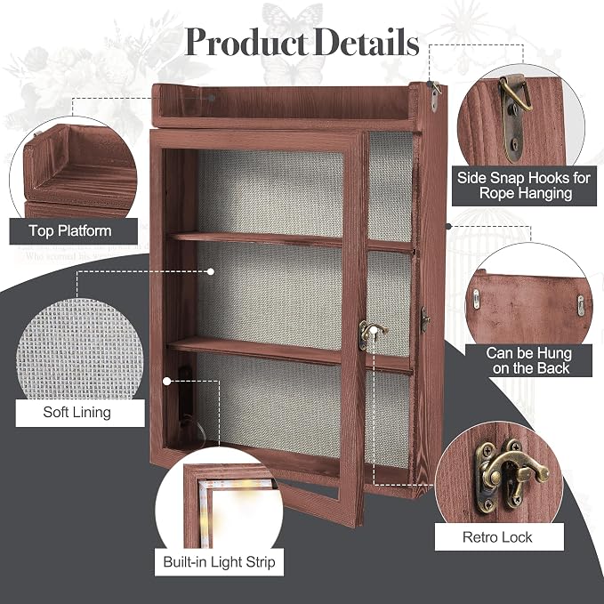 11x16 Pet Memorial Shadow Box Frame with Shelves, Brown