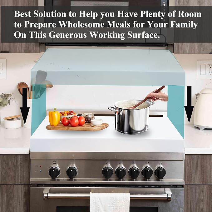 Stainless Steel Stove Top Cover Noodle Board for Burner Stovetop Cooktop, Kitchen Organizer Expanding Kitchen Space, Easy to Clean, Large Size 29.5 x 21.2 x 3 Inches, White